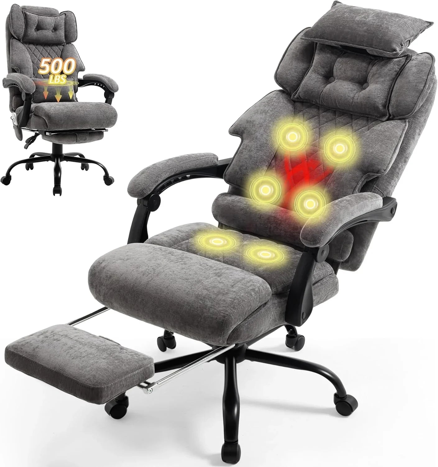 Chaise de bureau de massage avec repose-pieds, grande et haute chaise de bureau en cuir 500 lb