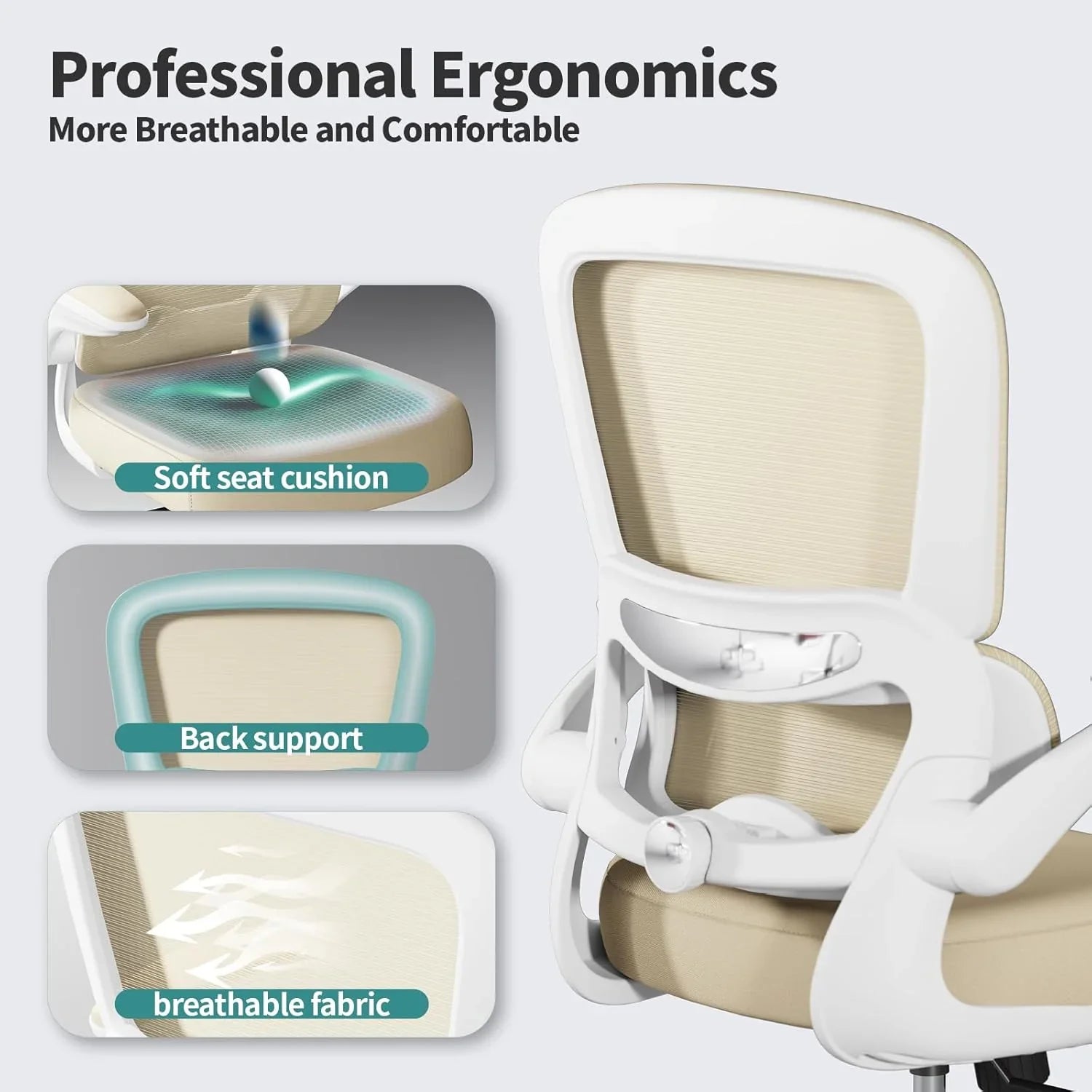 Chaise de bureau ergonomique TRALT, capacité de 150 kg, en maille, avec roulettes