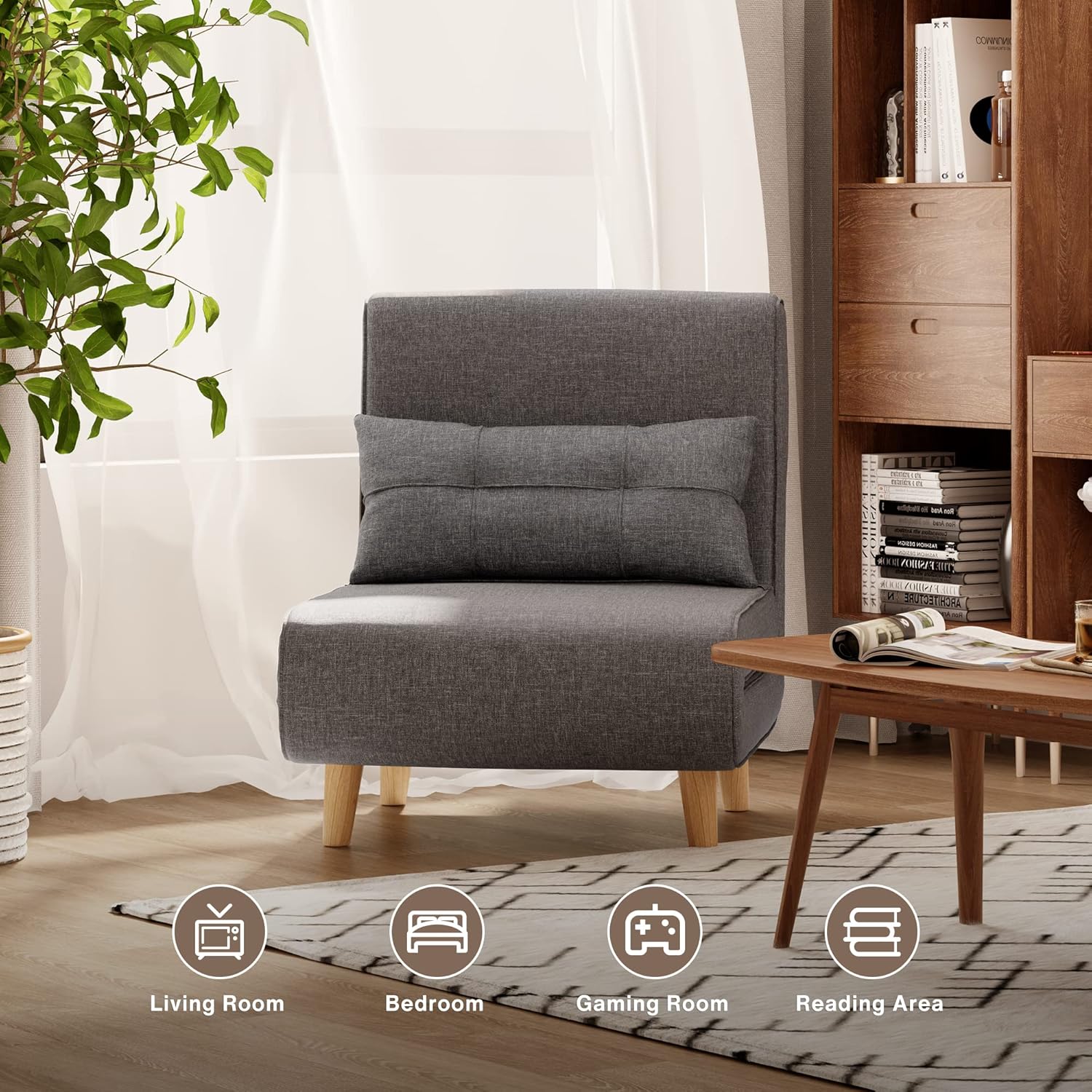 Fauteuil-lit 3 en 1, canapé-lit futon convertible avec dossier réglable