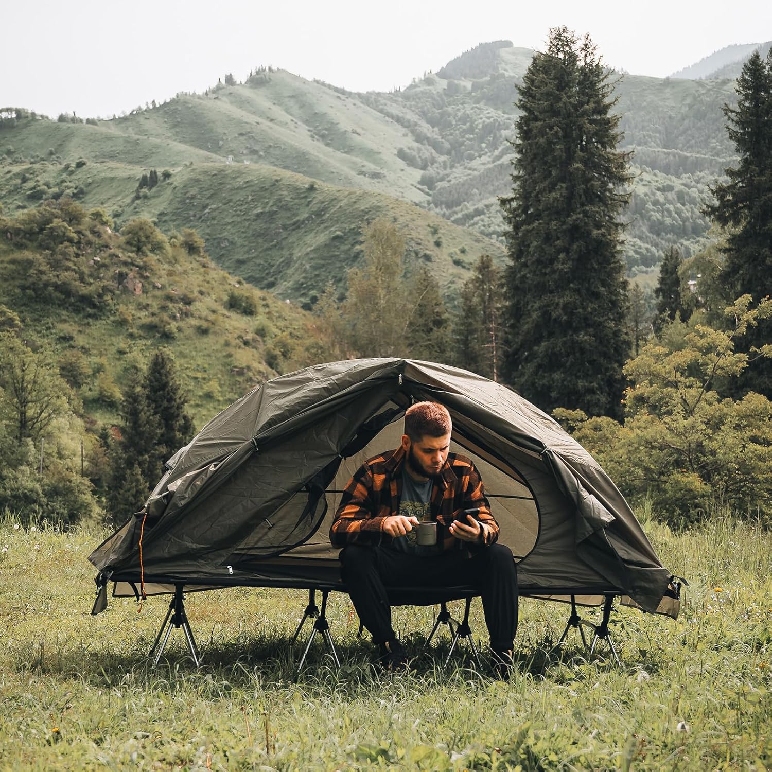 Tente de camping pour lit de camp - Lit de camp combiné hors sol imperméable pour 1 personne pour adultes, tente portable et facile à installer
