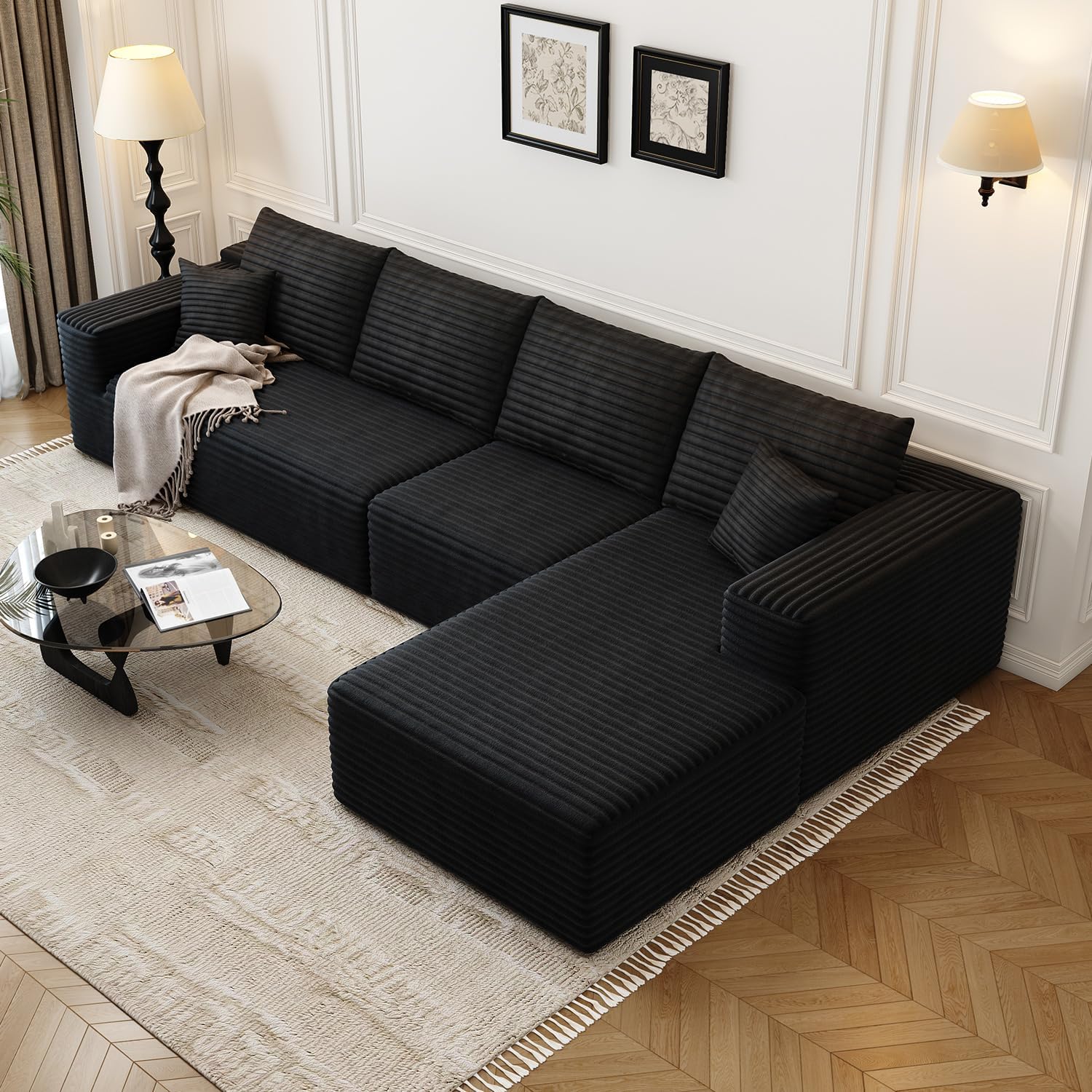 Canapé modulaire Cloud de 107,5 pouces avec méridienne en L, canapés rembourrés minimalistes modernes