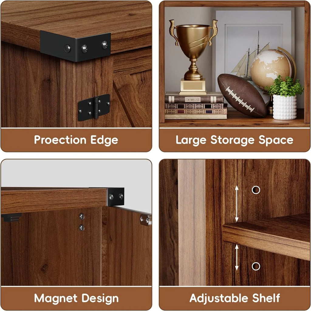 YESHOMY Meuble TV avec cheminée et deux portes de grange, armoires de rangement pour téléviseurs jusqu'à 65 pouces et plus, console de divertissement, meuble multimédia pour salon, 58 pouces