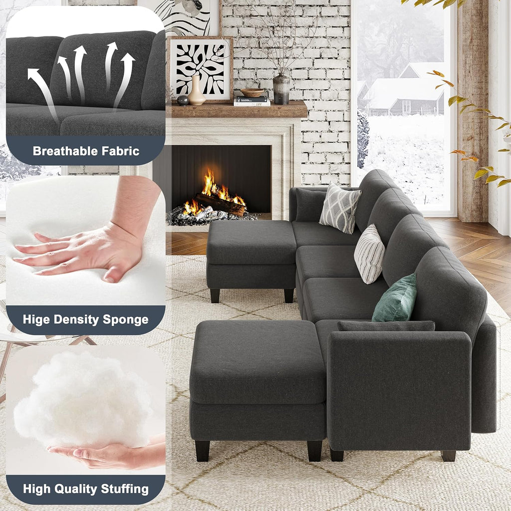 Canapé sectionnel modulable, canapé convertible en U, mousse à mémoire de forme haute densité, canapé sectionnel confortable 6 places