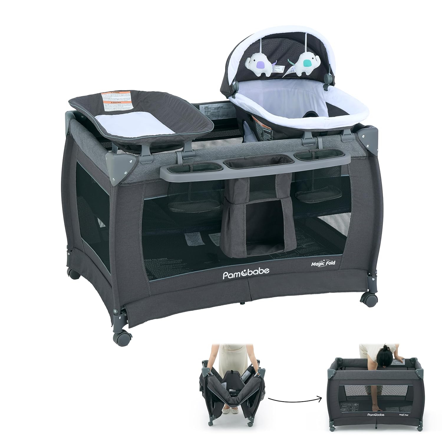 Parc pour bébé Pamo Babe - Le cadre en acier robuste offre un espace de couchage sûr et un berceau portable