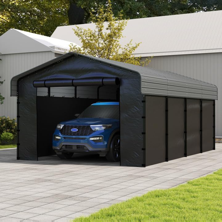 Abri d'auto en métal robuste de 10'x15', abri de garage extérieur avec cadre plus lourd