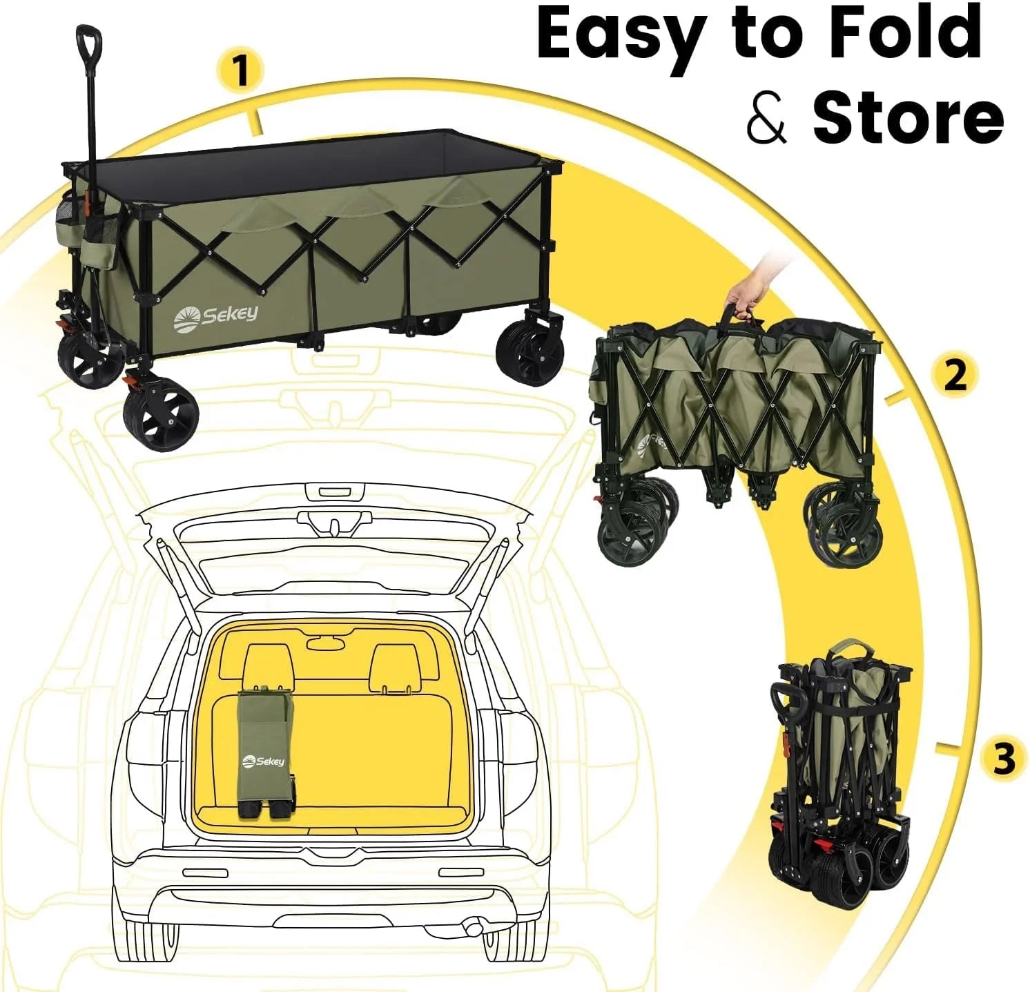 Chariot de voyage pliable Sekey de 122 cm de long, capacité de charge de 200 kg, chariot de jardin polyvalent et robuste de 300 litres.