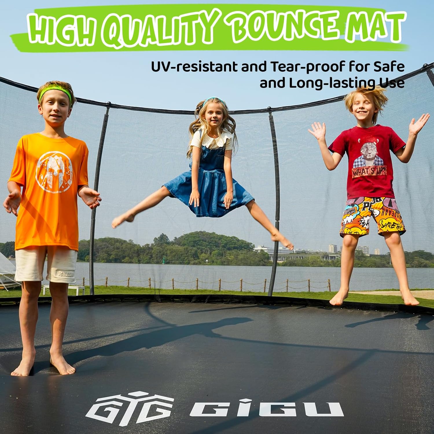 Trampoline récréatif Gigu de 10 pieds, 12 pieds et 14 pieds avec clôture et échelle, revêtement antirouille