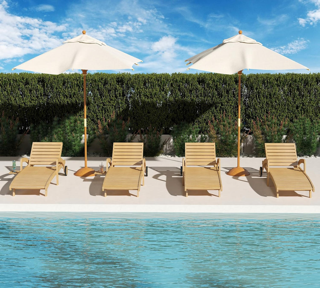 Chaise longue de piscine réglable à 5 positions Chaise longue en bois avec table d'appoint coulissante