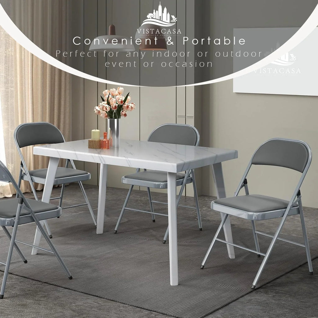 Lot de 6 chaises pliantes noires avec chaises en cuir pour événements intérieurs et extérieurs, chaises rembourrées pour bureau, mariage, fête