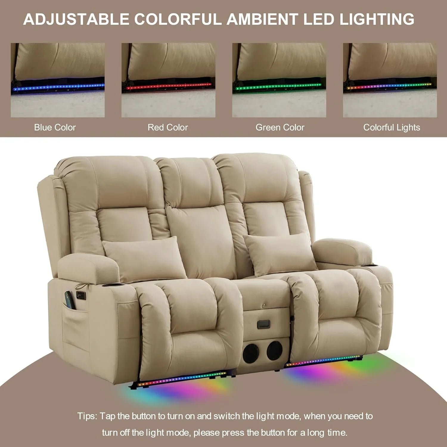 Canapé inclinable électrique TUNYI avec fonctions massage et chauffage, siège home cinéma avec console, canapé inclinable électrique pour camping-car