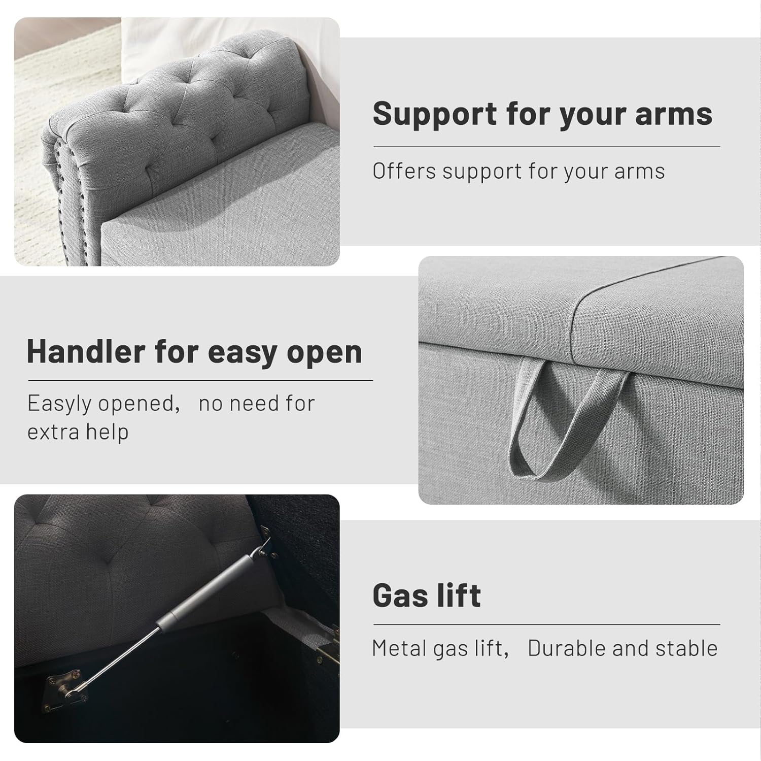 Tabouret de rangement moderne Furniliving, tabouret de bout de lit en bois massif Sherpa, tabouret rembourré tabouret d'intérieur