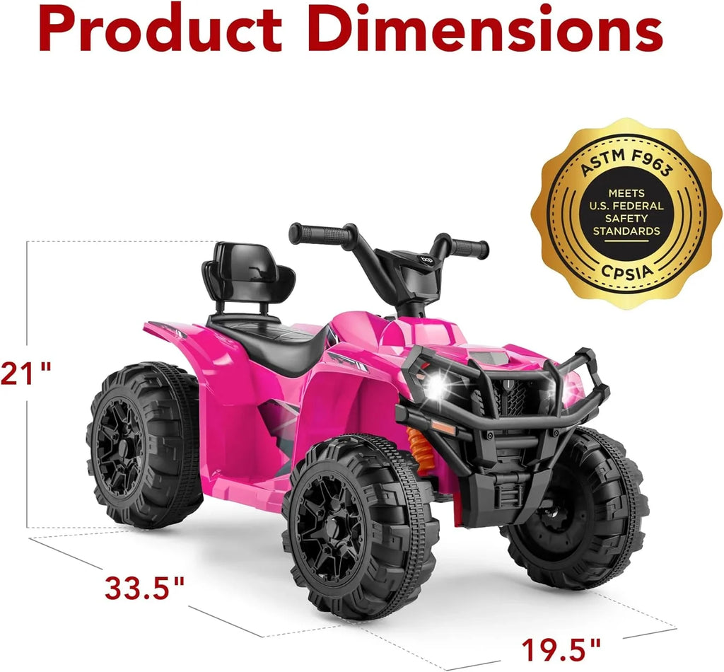 Véhicule tout-terrain électrique 12 V pour enfants, quad à 4 roues avec audio Bluetooth, vitesse maximale de 2,4 mph, pneus à crampons, phares à LED et radio.