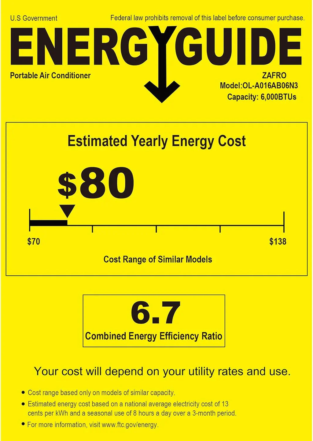 Climatiseurs portables ZAFRO 8 000 BTU, 4 modes, refroidissement rapide, économie d'énergie, télécommande, autonomie 24 h