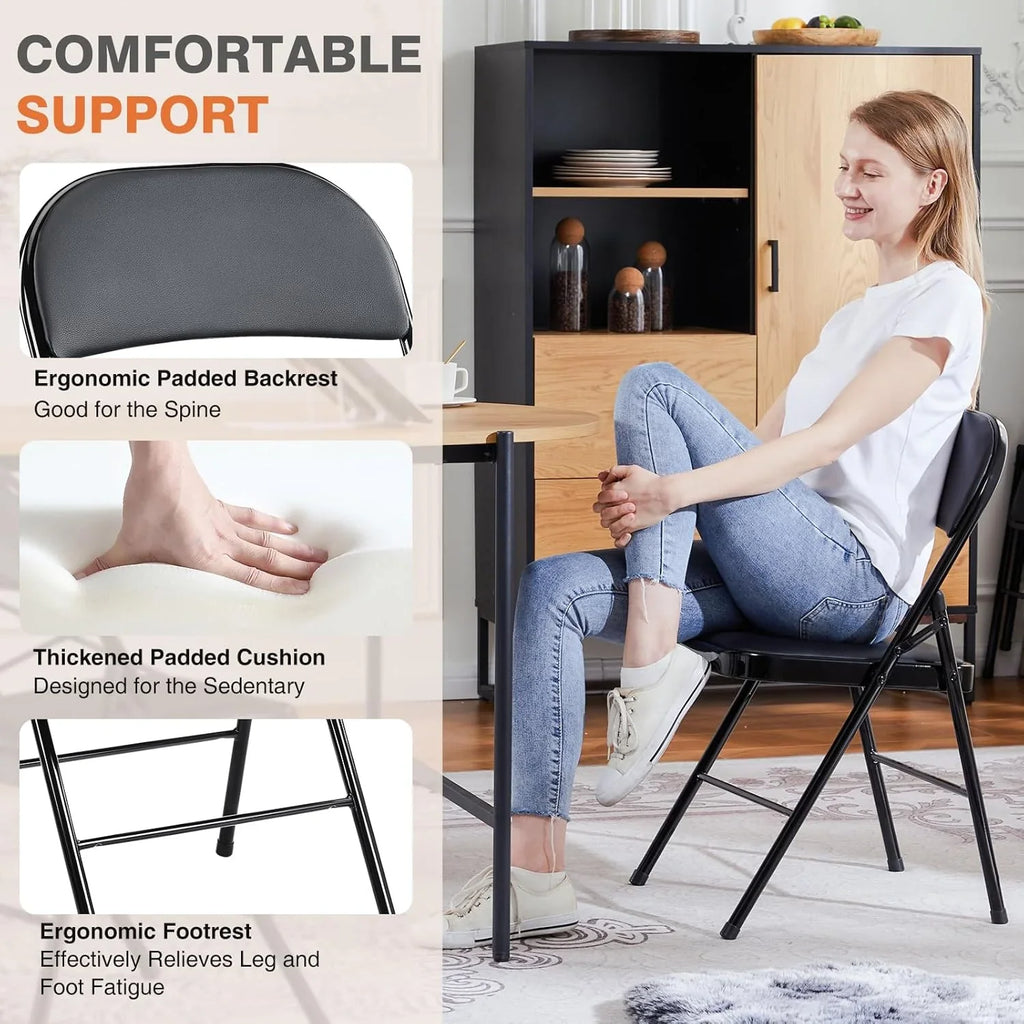 Lot de 12 chaises pliantes Sweetcrispy, rembourrées en cuir, robustes et pliables en métal.