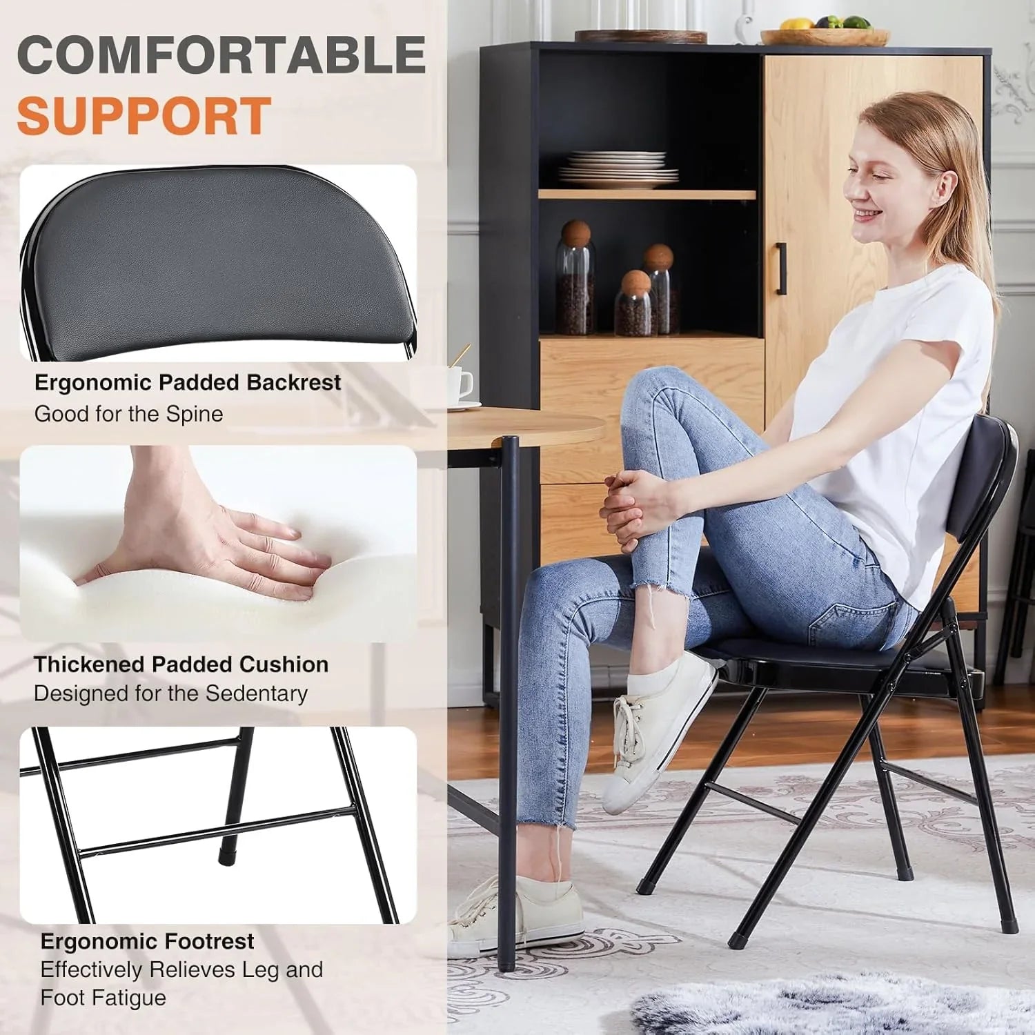 Lot de 12 chaises pliantes Sweetcrispy, rembourrées en cuir, robustes et pliables en métal.