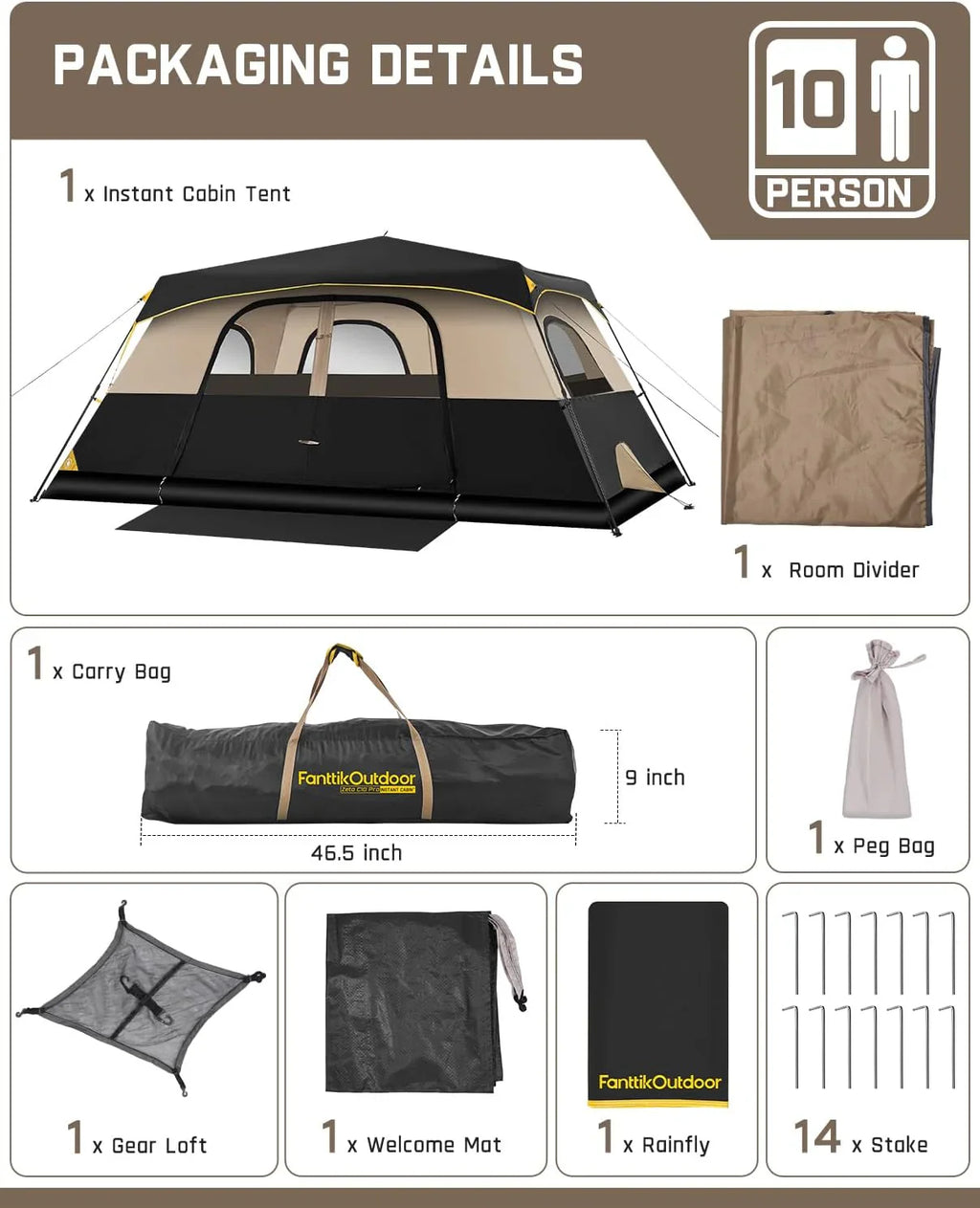 Tente de camping portable pour 4/6/8/10 personnes avec cabine instantanée et résistante à la pluie et au vent