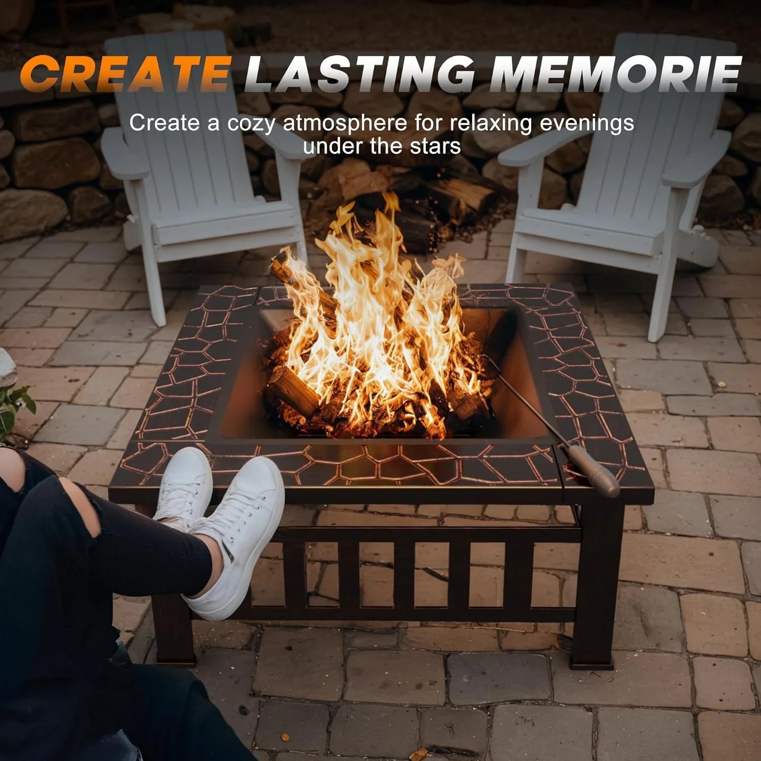 Foyer d'extérieur Devoko, table de foyer de 32 pouces, foyers d'extérieur en métal avec housse étanche pour terrasse extérieure et camping