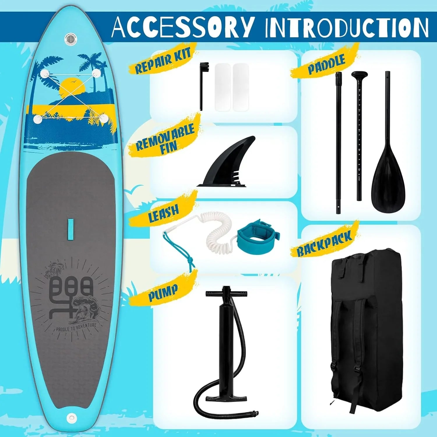 Planche de stand up paddle gonflable FunWater avec accessoires de pagaie SUP haut de gamme, pont EVA antidérapant, pagaie 11'/10'6'