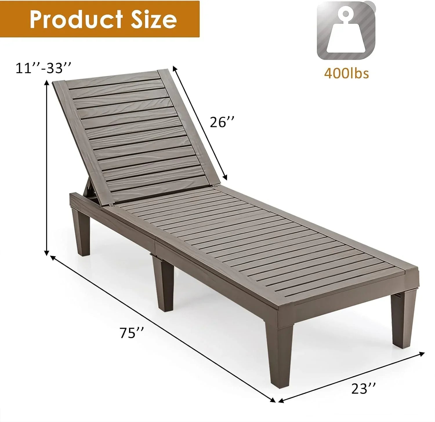 Chaise longue d'extérieur légère avec dossier réglable et 5 positions d'inclinaison
