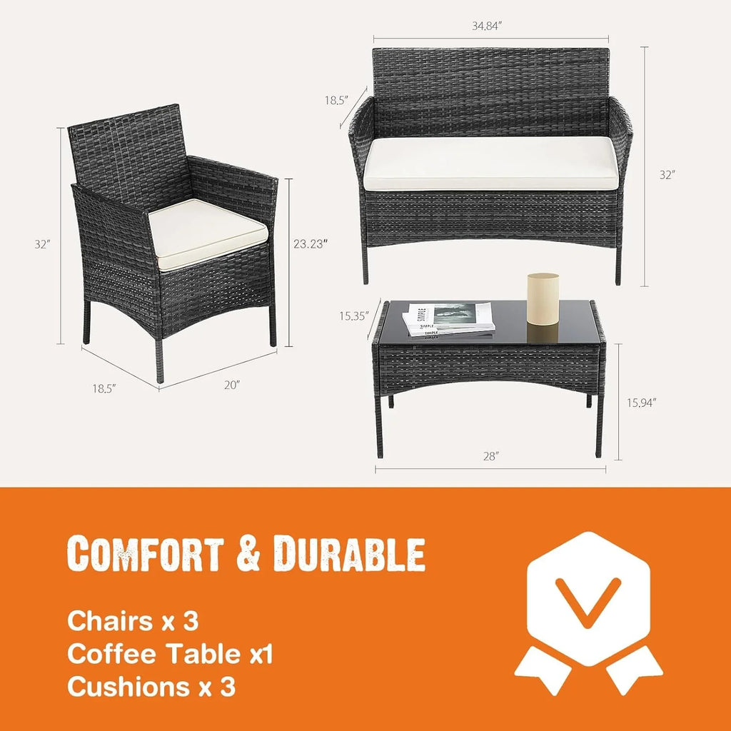 Ensemble de meubles de patio 3 pièces Sweetcripy, en osier tressé à la main