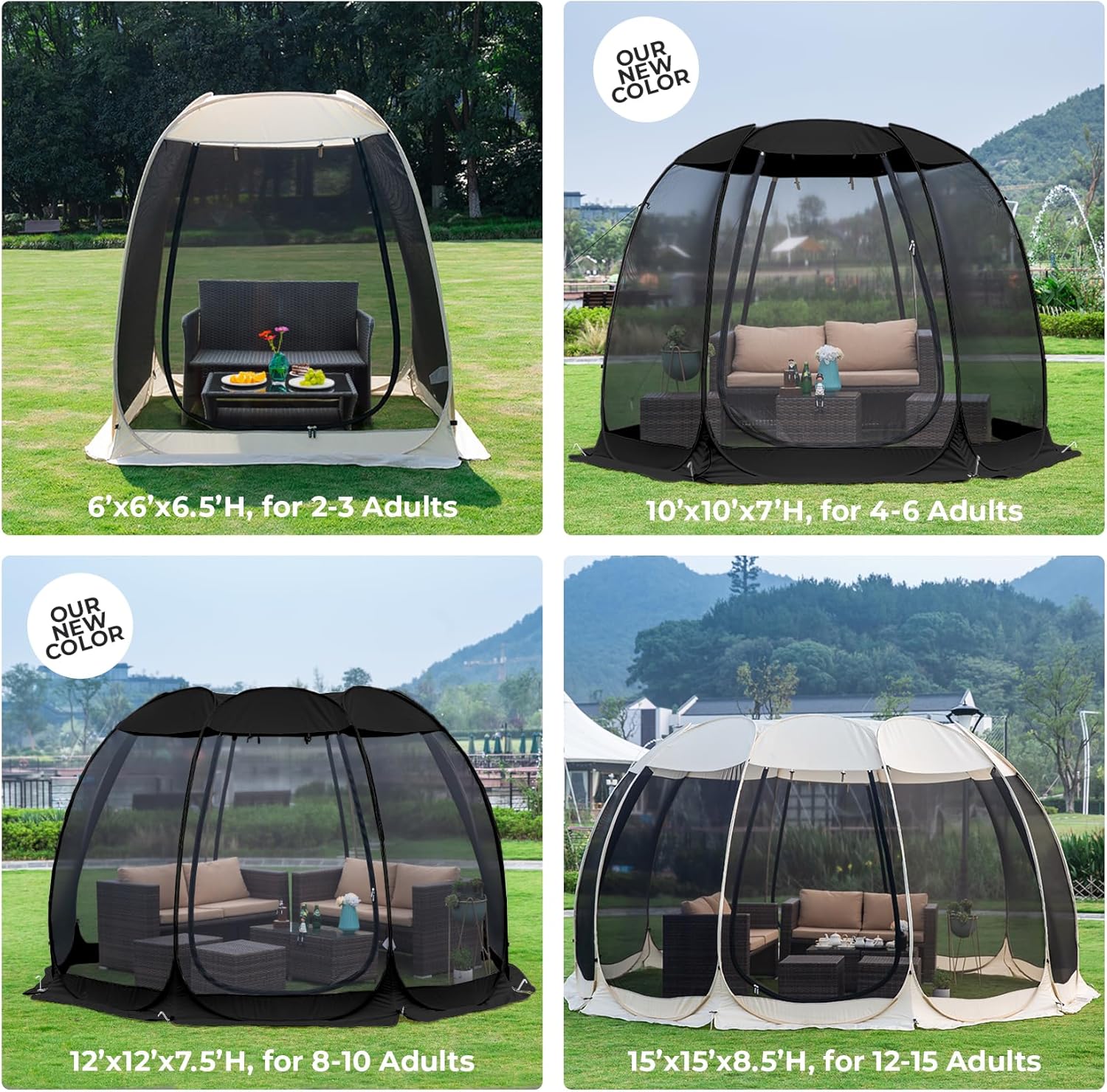 Gazebo Alvantor Screen House, tente à auvent abri igloo escamotable pour 6-10-15 personnes