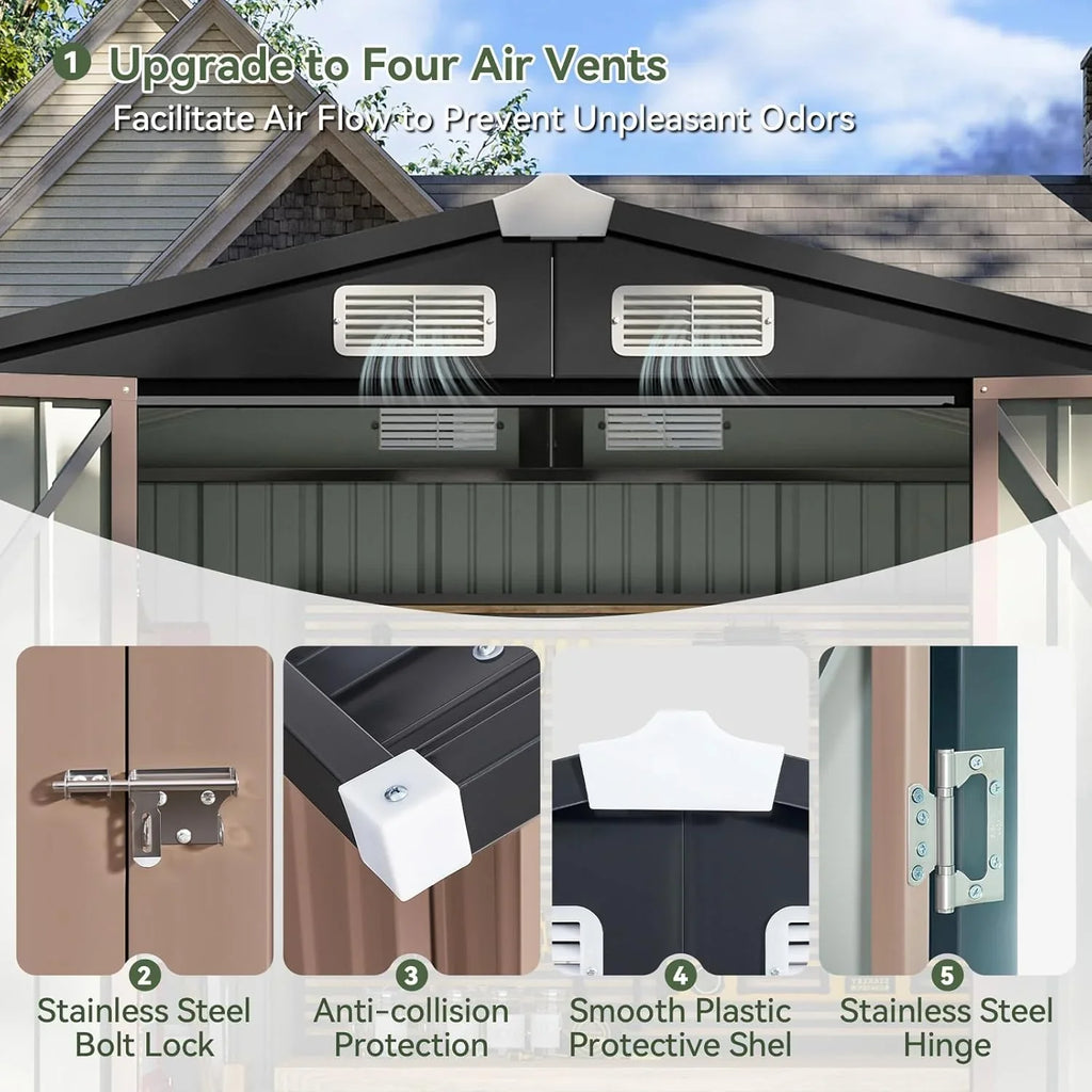 Abri de jardin extérieur Aoxun 6,2 x 4 pieds, abri de jardin en métal avec porte verrouillable et toit en pente, abri à outils, abri à vélos