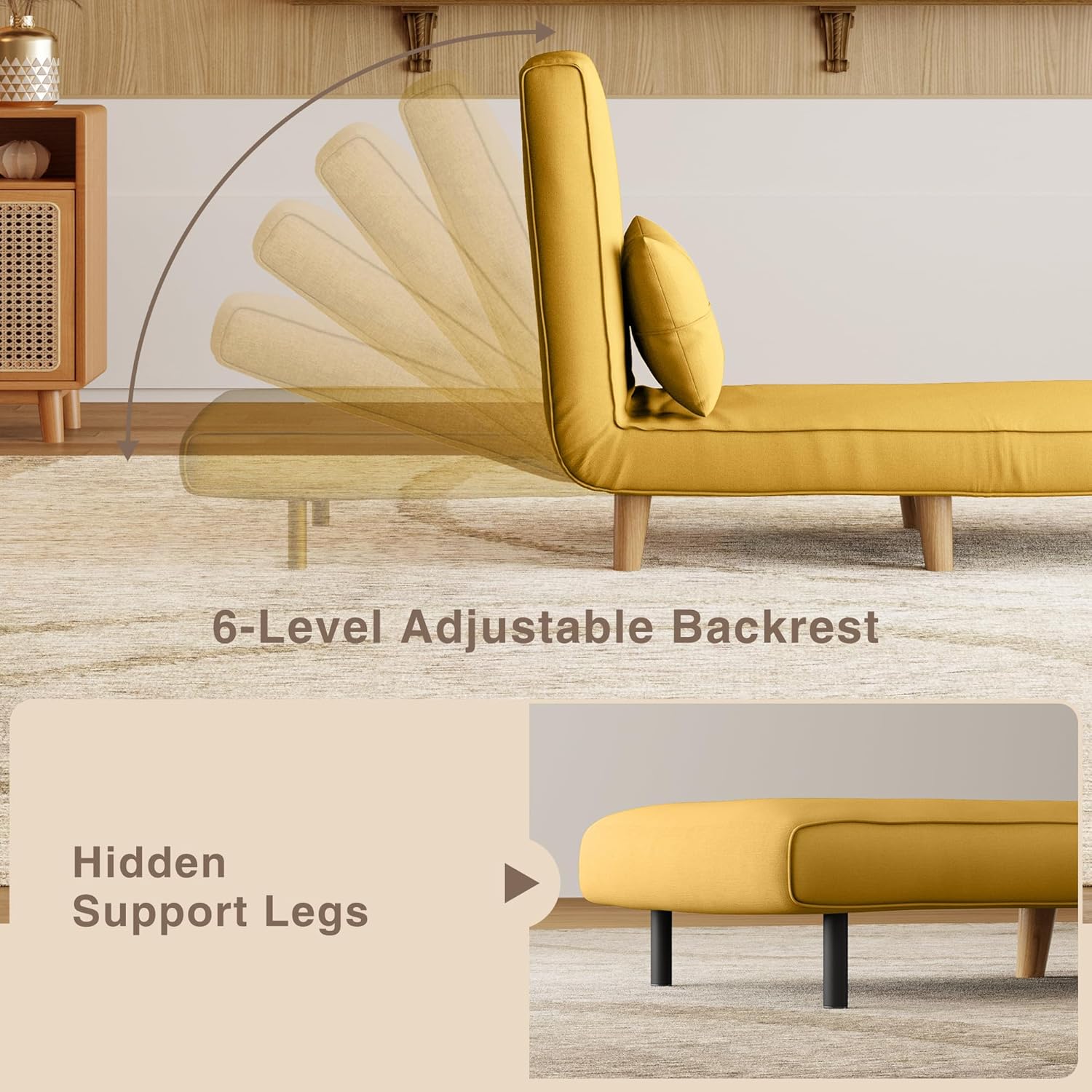 Fauteuil-lit 3 en 1, canapé-lit futon convertible avec dossier réglable