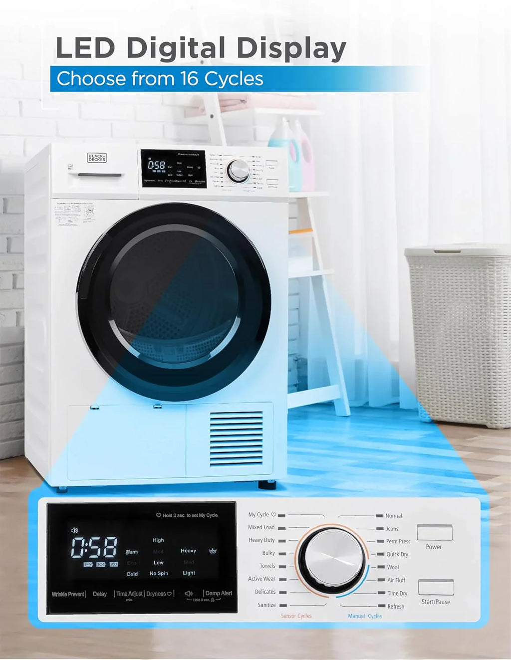 Sèche-linge compact, sèche-linge électrique de 1,5 pi³, 850 W, sèche-linge portatif ventilé de 120 V