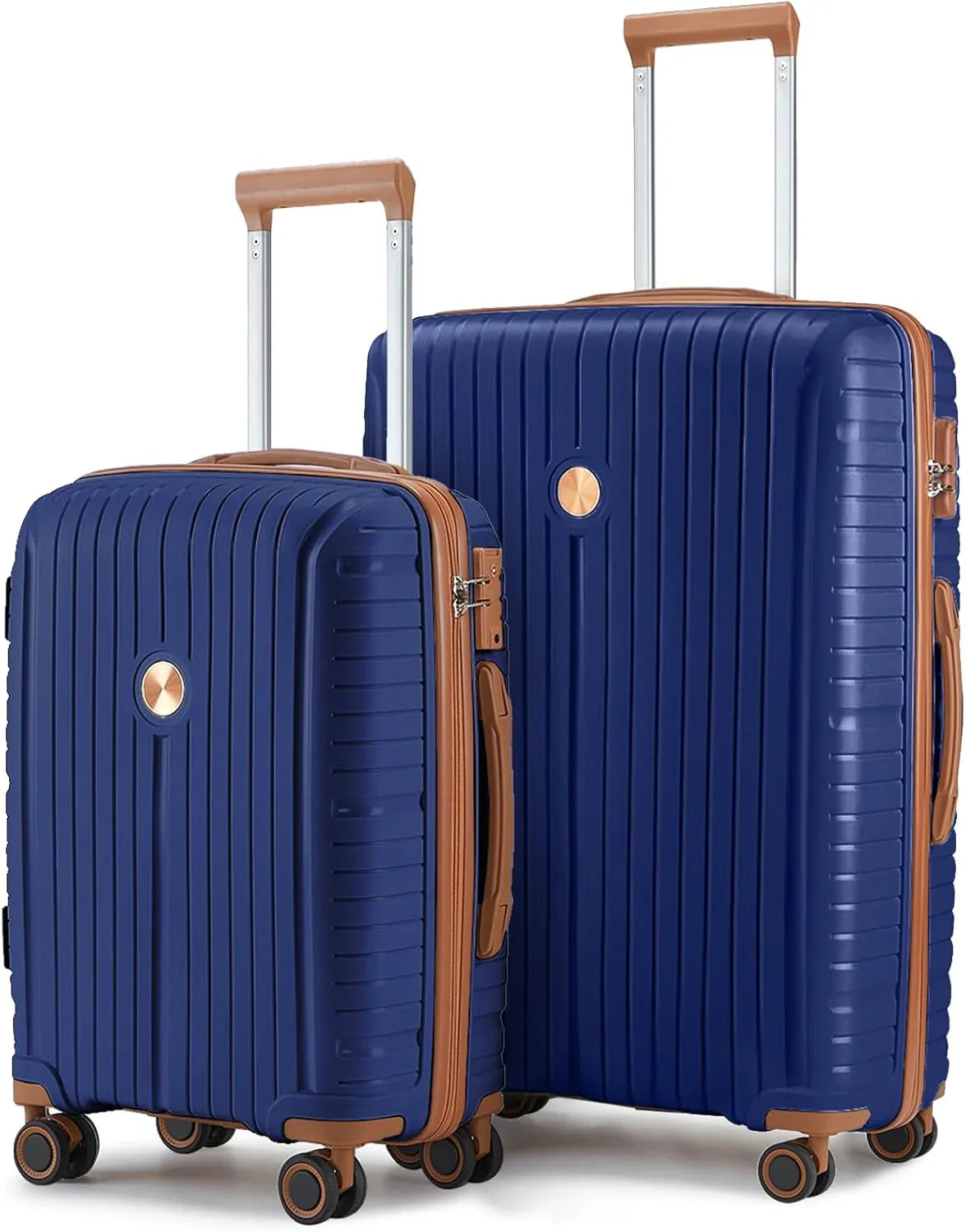 Ensemble de 5 valises de voyage légères à coque rigide en PP avec deux roulettes pivotantes et serrure TSA