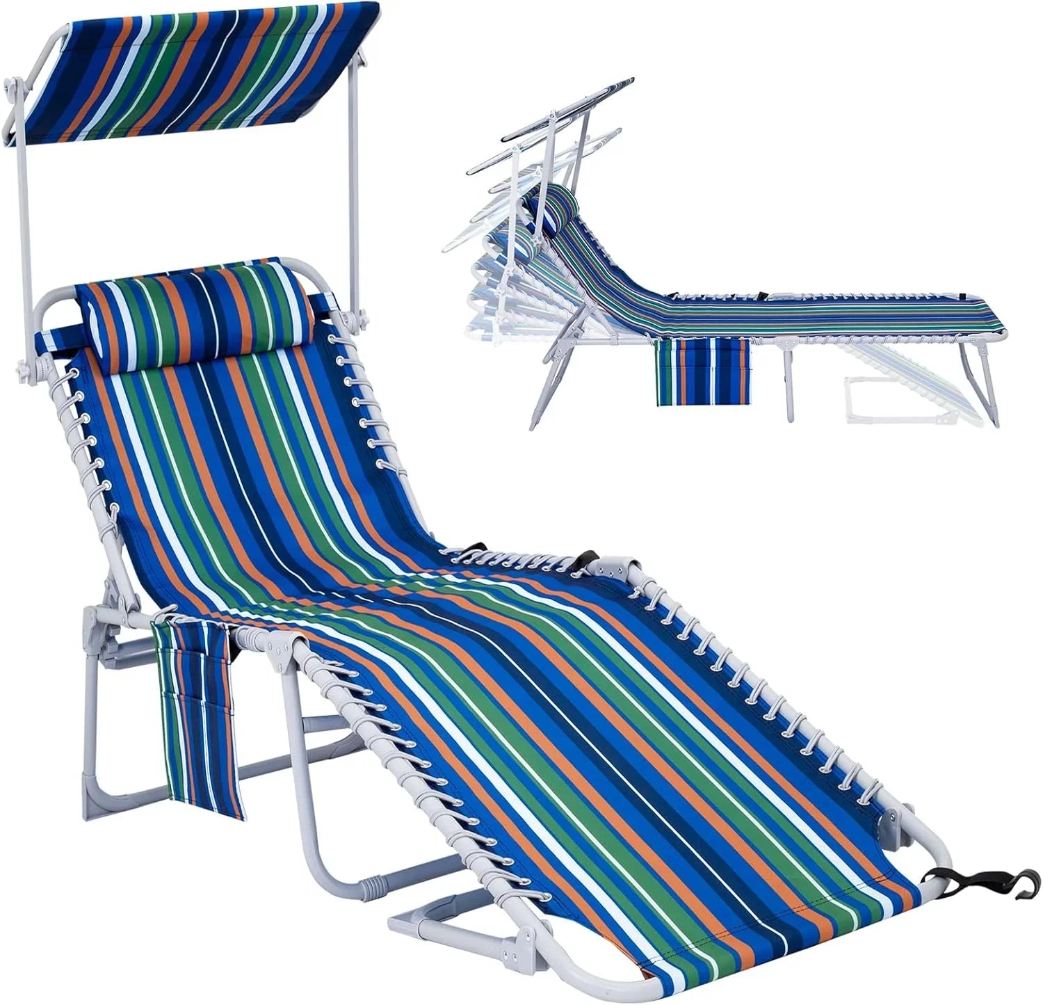 Lot de 2 chaises longues d'extérieur - Chaise longue pliante portable pour patio, piscine, camping, inclinable et réglable sur 5 positions
