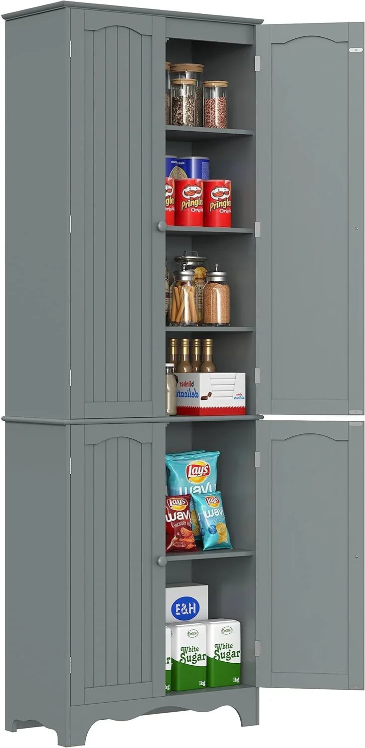 Armoire de rangement haute, meuble de rangement indépendant, garde-manger de cuisine en bois avec 4 portes et 5 étagères, organiseur de placard de 72 pouces