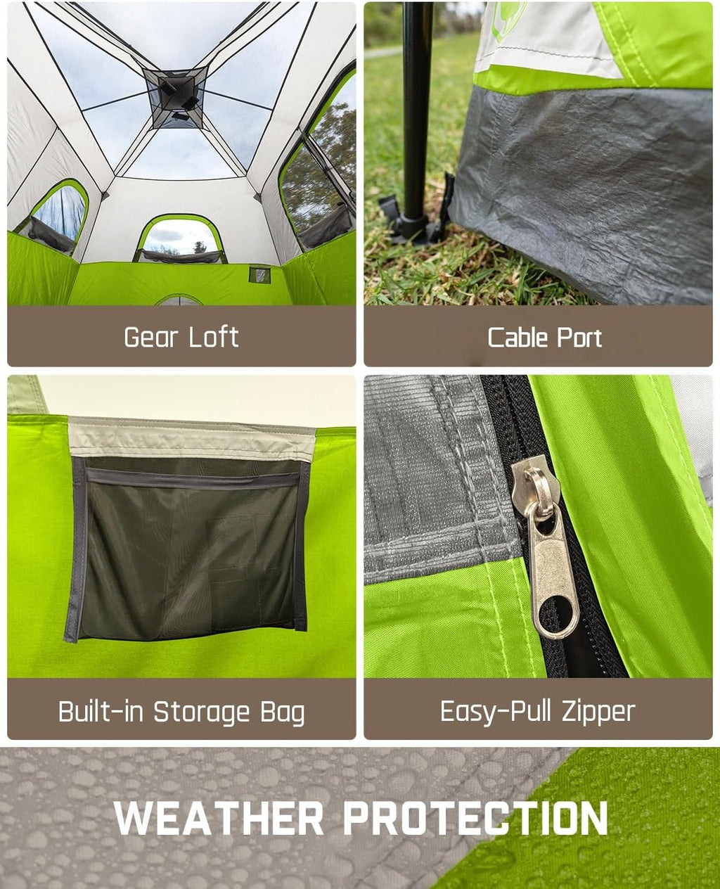 Tente de camping portable pour 4/6/8/10 personnes avec cabine instantanée et résistante à la pluie et au vent