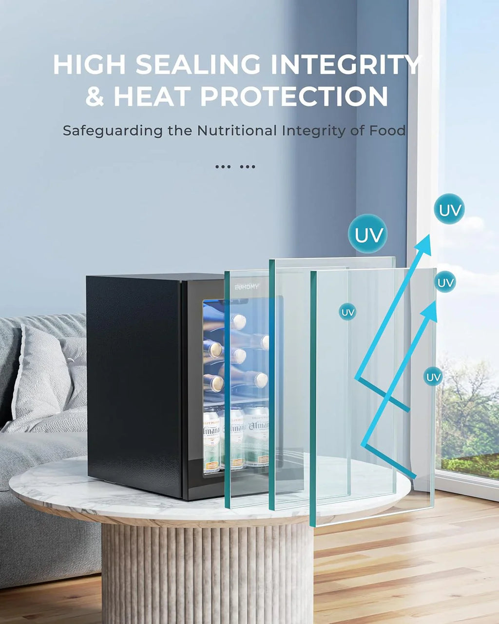 Réfrigérateur à boissons EUHOMY, mini-réfrigérateur 130 canettes avec porte vitrée pour soda, bière ou vin, refroidisseur de boissons pour la maison et le bureau
