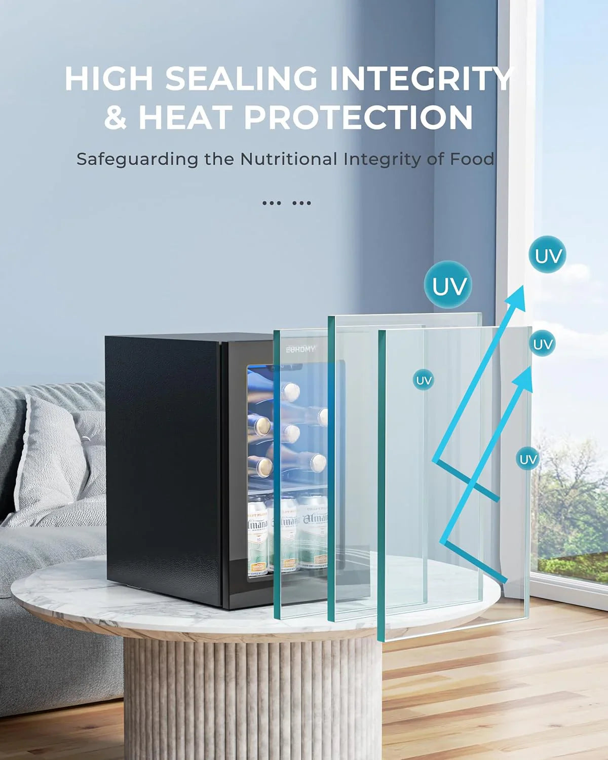 Réfrigérateur à boissons EUHOMY, mini-réfrigérateur 130 canettes avec porte vitrée pour soda, bière ou vin, refroidisseur de boissons pour la maison et le bureau