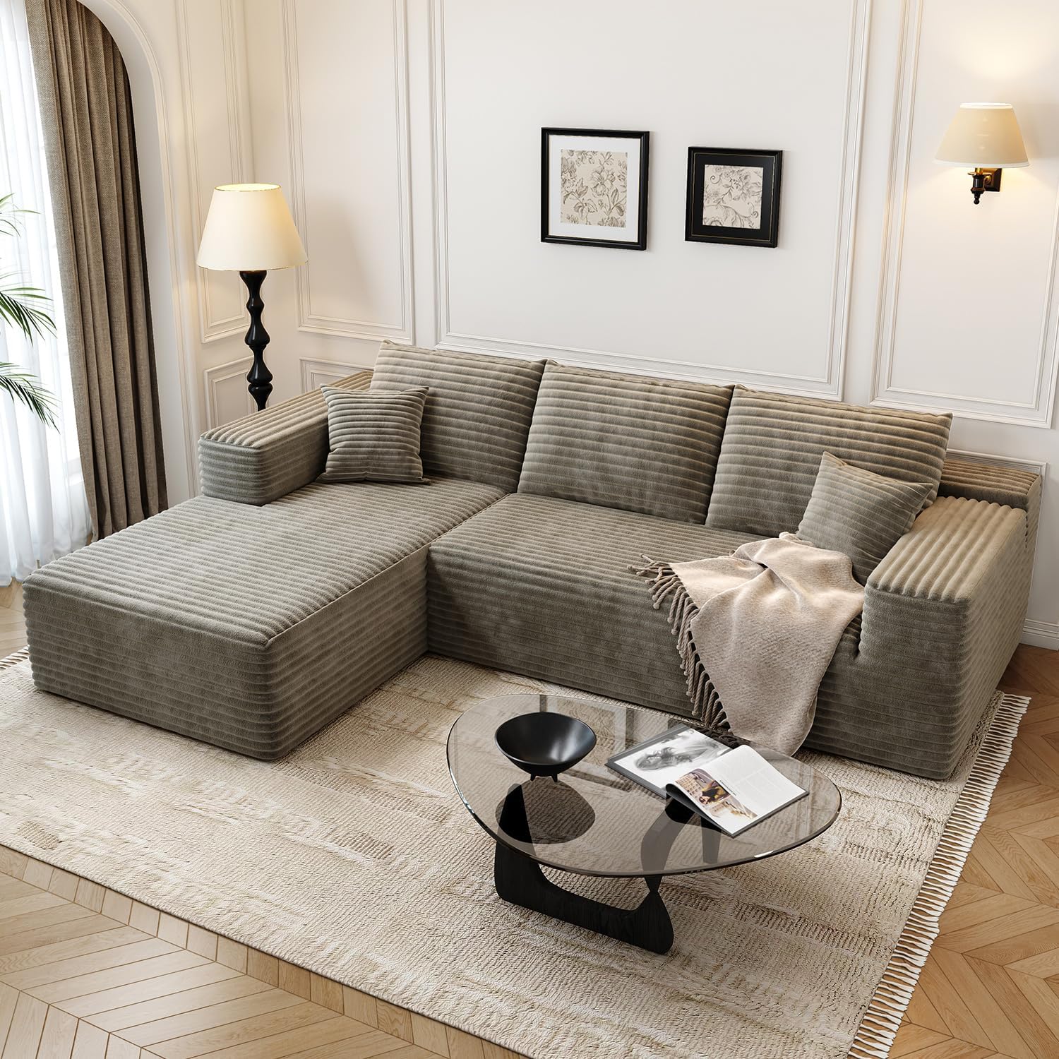 Canapé modulaire Cloud de 107,5 pouces avec méridienne en L, canapés rembourrés minimalistes modernes