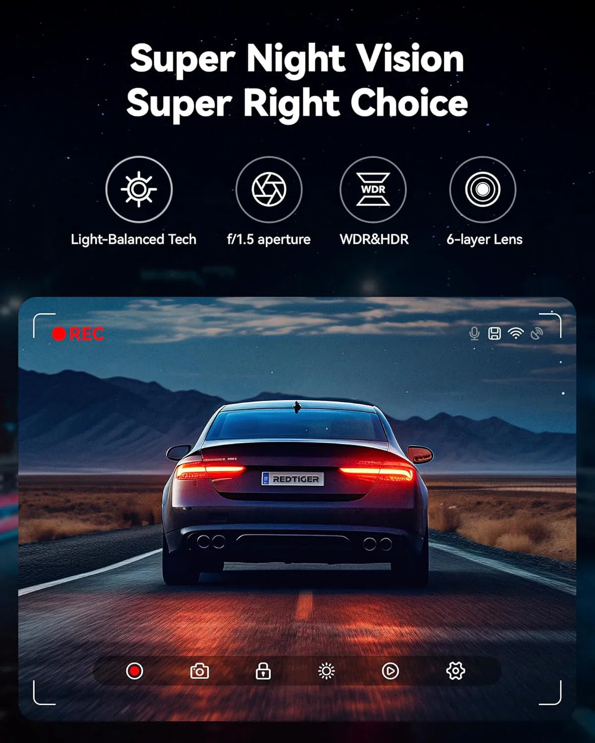 Dashcam voor/achter, Full HD 4K/2.5K voor in de auto, inclusief 32GB geheugenkaart, ingebouwde wifi/gps, 3,16-inch IPS-scherm, nachtzicht, 170° groothoek, WDR, 24/7 parkeermodus (F7NP) 
