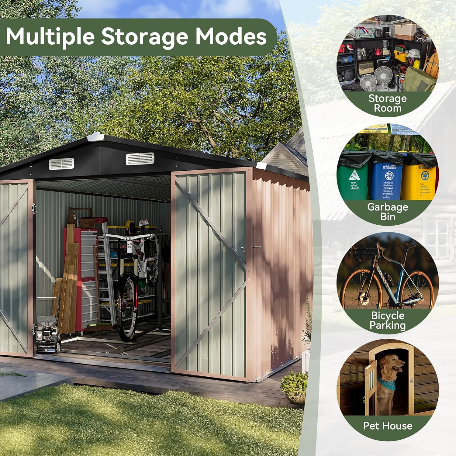 Abri de jardin en métal Aoxun 3,6 x 3 m, abri de jardin extérieur étanche, abri de jardin multifonctionnel en acier avec porte et serrure