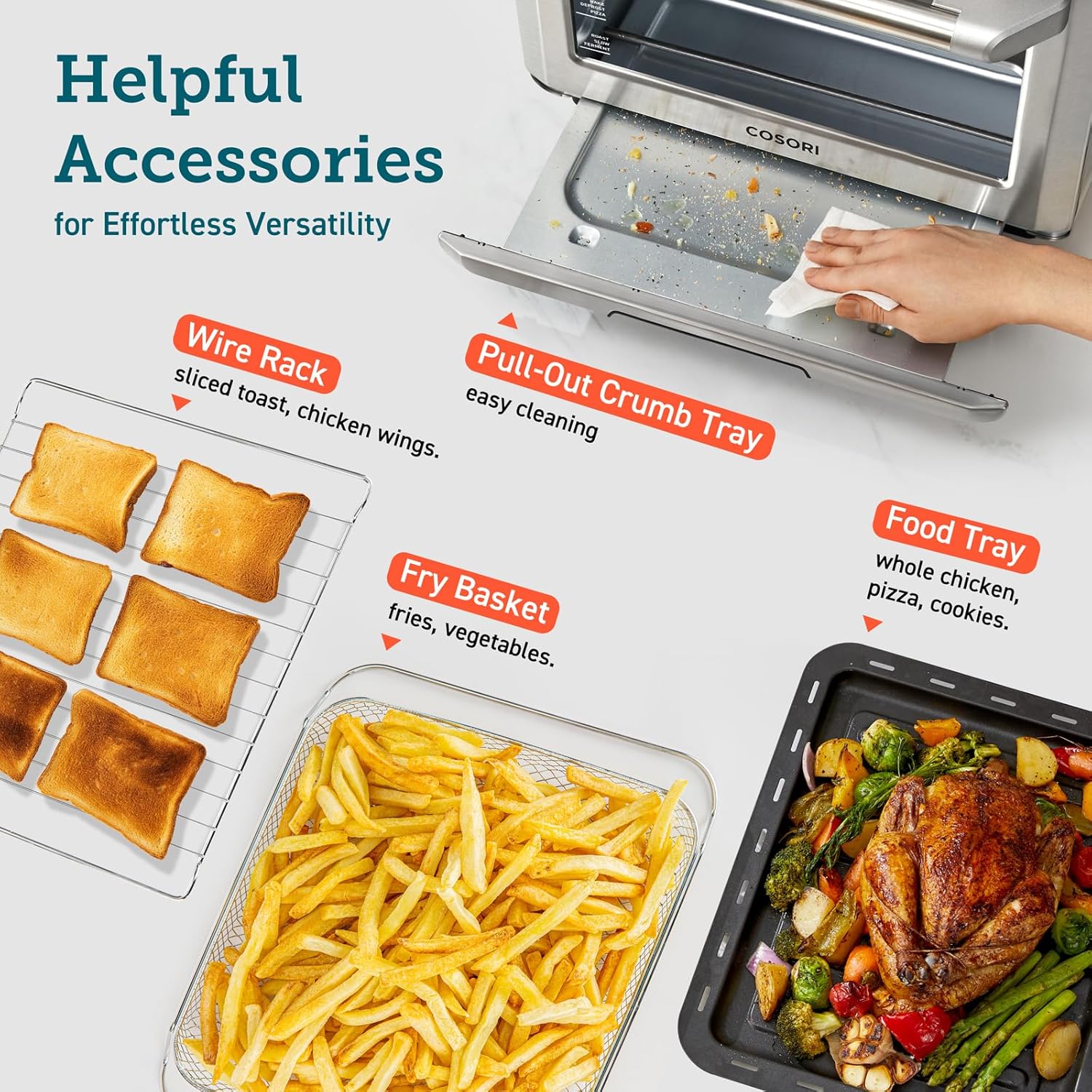 Four grille-pain combiné intelligent 12 en 1 COSORI, four à convection pour friteuse à air, cuisson au four, rôtissage, réchauffage, grillage, déshydratation, 75 recettes et 3 accessoires, 26 pintes