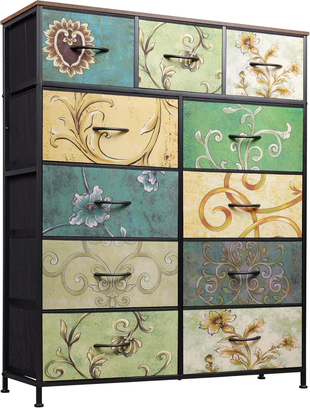 Unité de rangement avec 11 bacs en tissu, tiroirs de rangement avec cadre en acier, grande tour de rangement