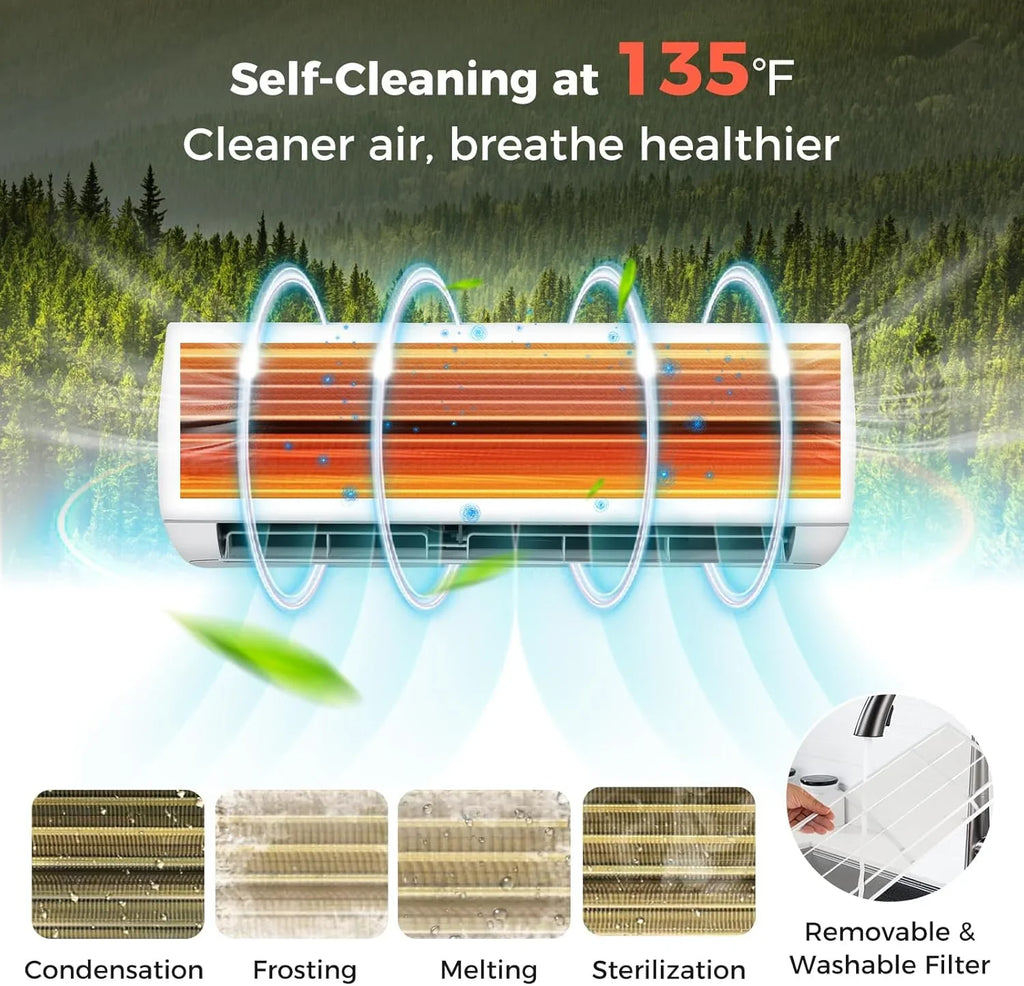 Climatiseur et chauffage mini-split Costway 12 000 BTU, 20 SEER2 115 V, unité de climatisation murale sans conduit, refroidit les pièces jusqu'à 750 pi²