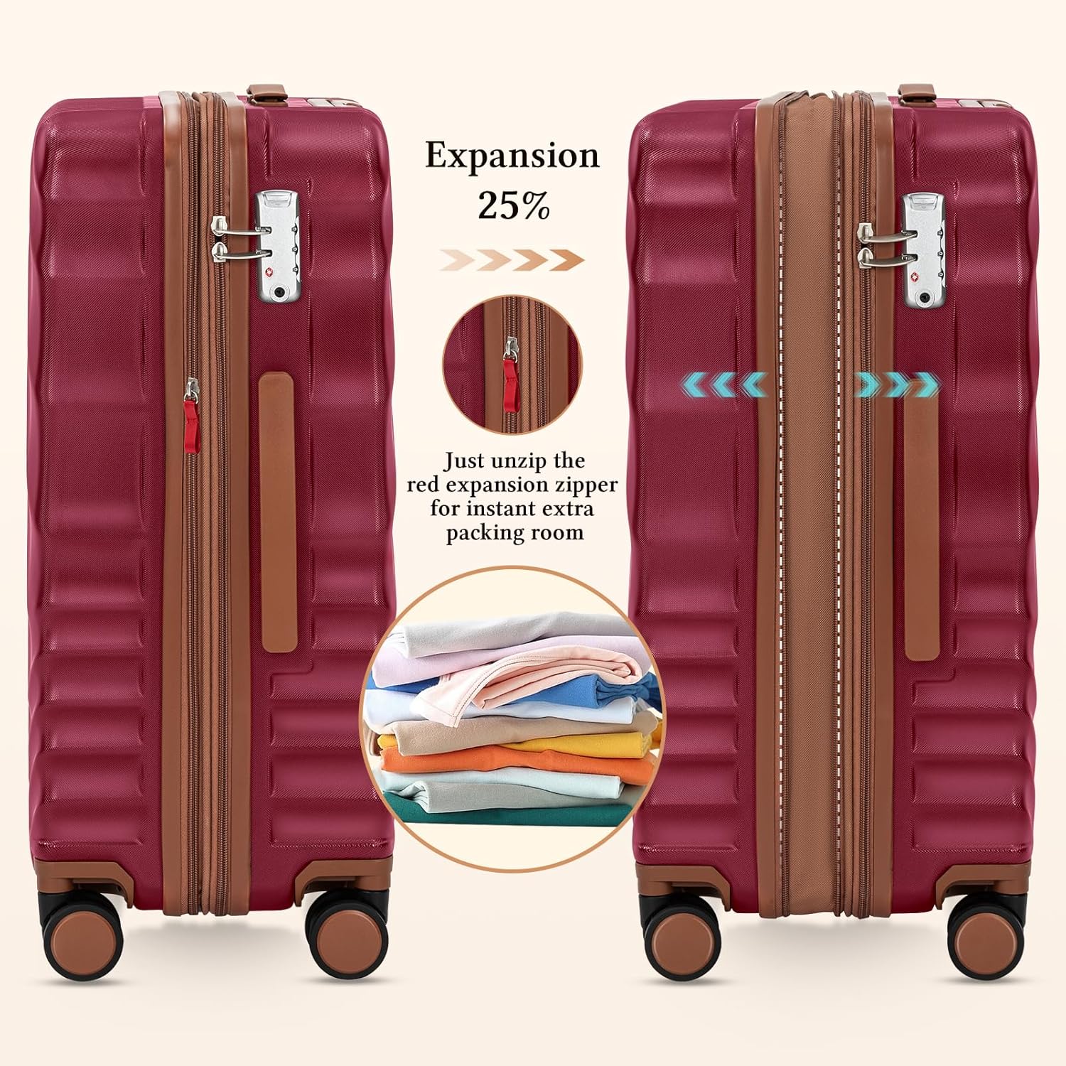 Ensemble de bagages 5 pièces valise extensible 22x14x9 certifié aviation ensemble de voyage étanche durable