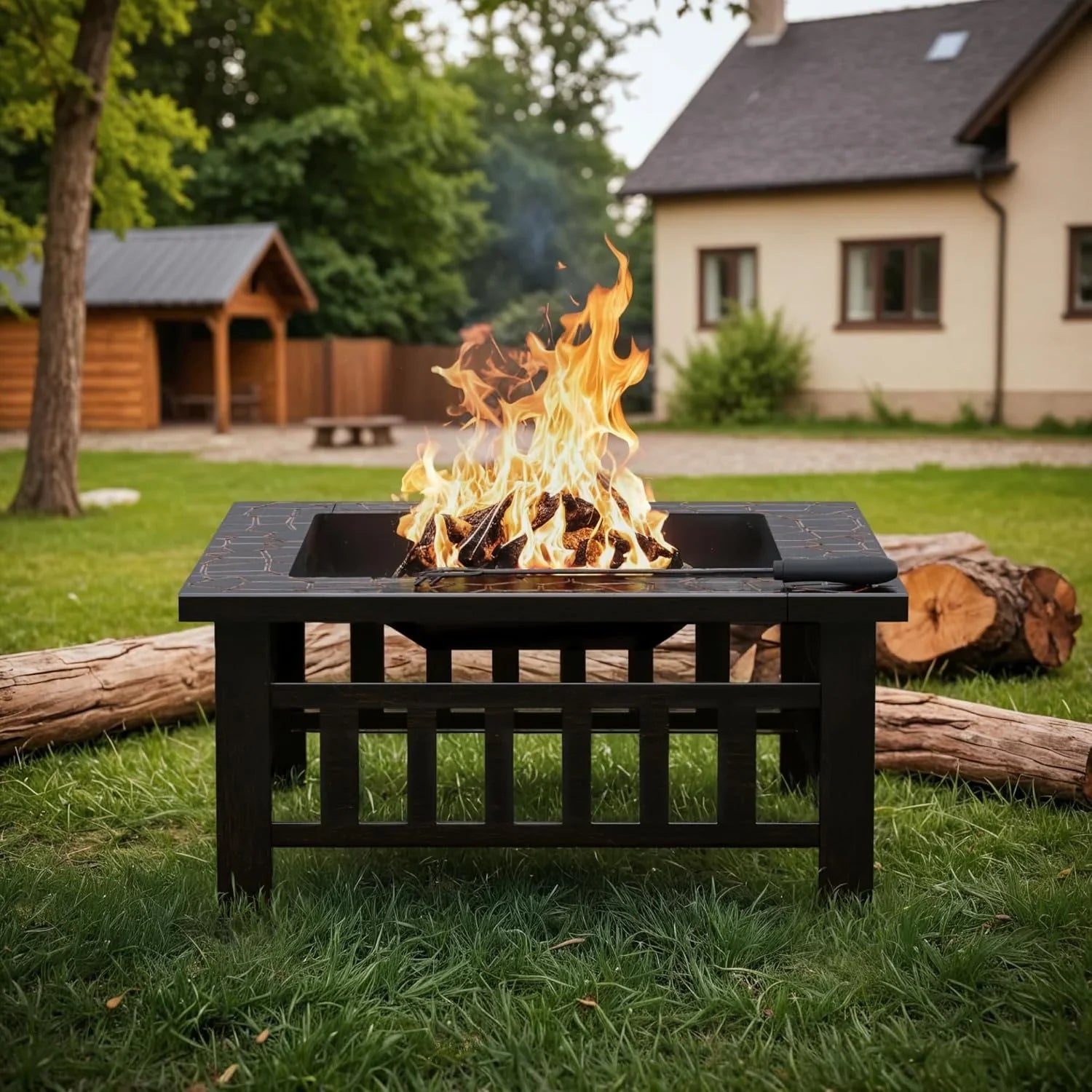 Foyer d'extérieur Devoko, table de foyer de 32 pouces, foyers d'extérieur en métal avec housse étanche pour terrasse extérieure et camping