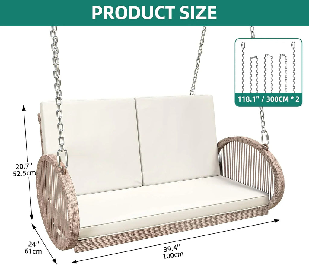 YITAHOME Balancelle suspendue pour porche, 3 places, banc d'extérieur en osier