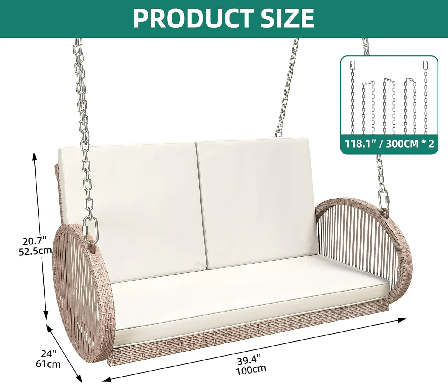 YITAHOME Balancelle suspendue pour porche, 3 places, banc d'extérieur en osier