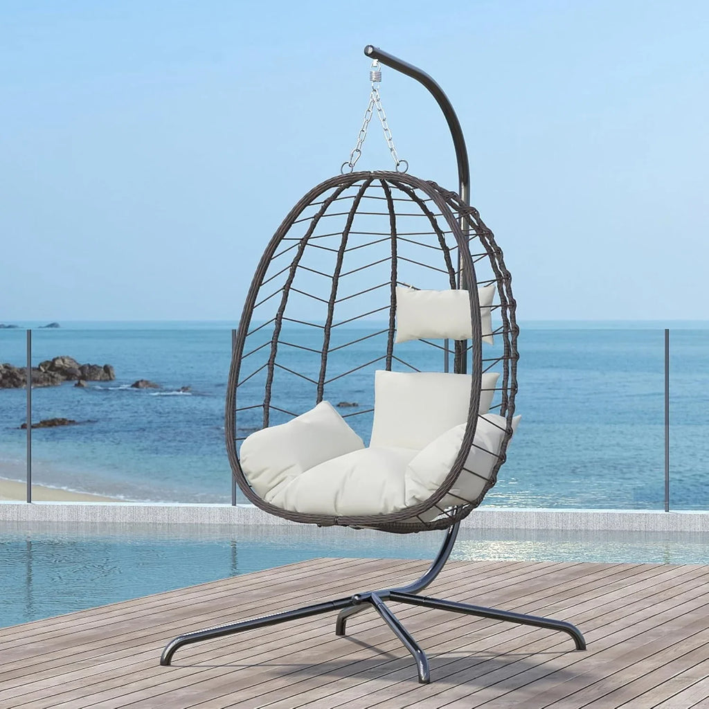 Chaise suspendue en forme d'œuf avec support, chaise pivotante pour extérieur et intérieur, chaise suspendue en osier pour patio