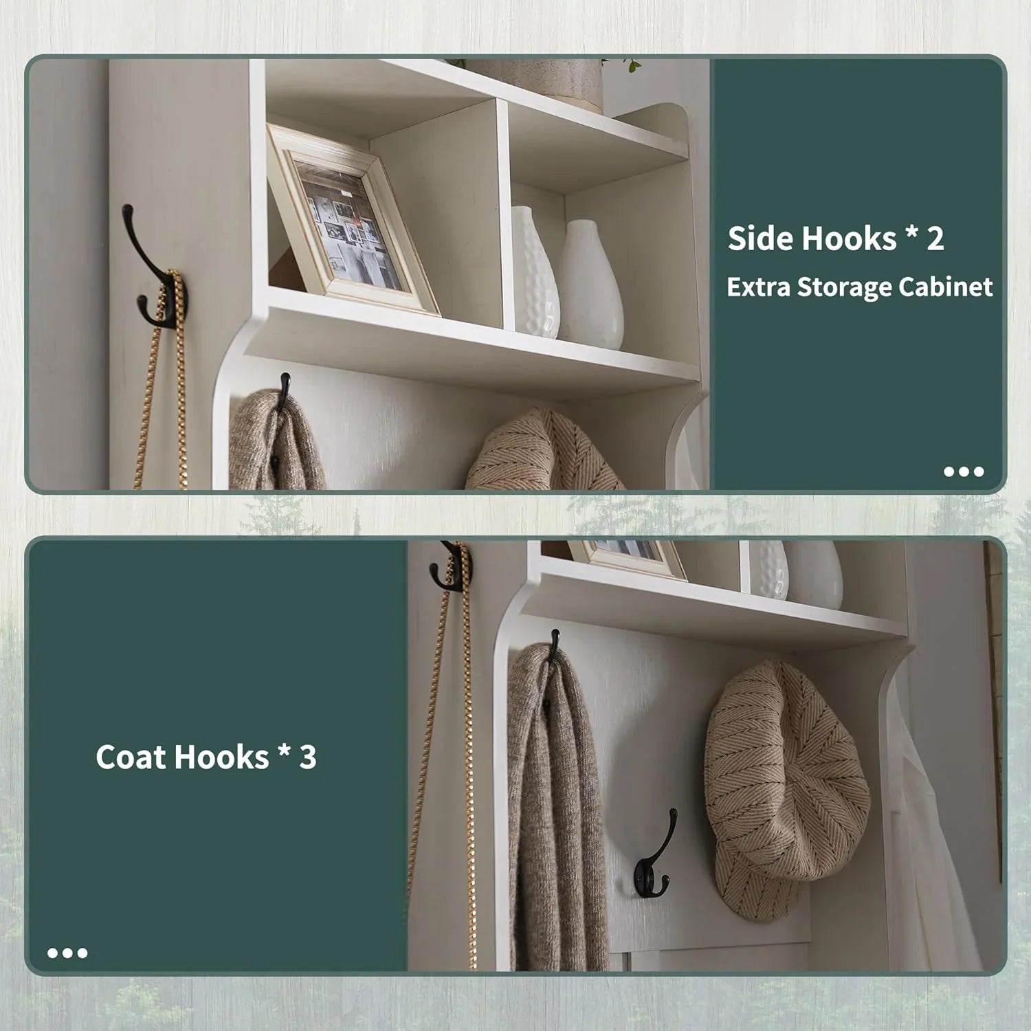 JXQTLINGMU Arbre de foyer de ferme de 59 pouces avec rangement pour chaussures, banc d'entrée, porte-manteau, armoire