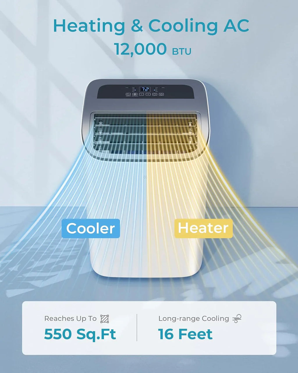 Climatiseur portatif EUHOMY 8 000 BTU, 4 en 1, couvre jusqu'à 350 pi², 4 modes, silencieux, avec télécommande, refroidissement, ventilateur, déshumidificateur