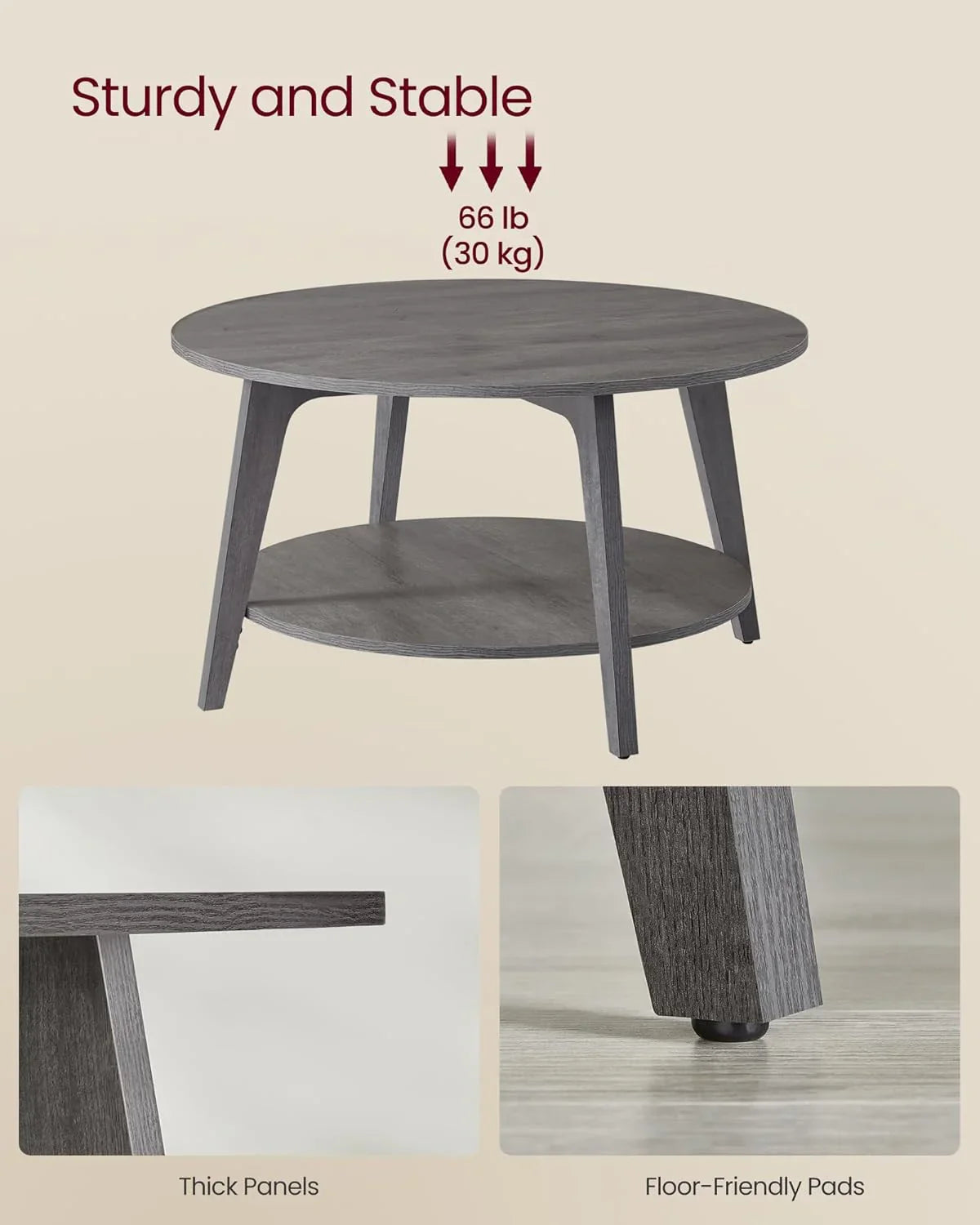 Table basse ronde VASAGLE, table basse double couche avec rangement