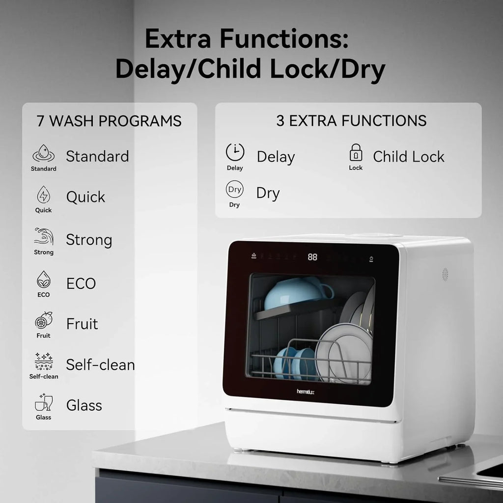 Lave-vaisselle de table Hermitlux, 7 programmes de lavage, mini lave-vaisselle portable