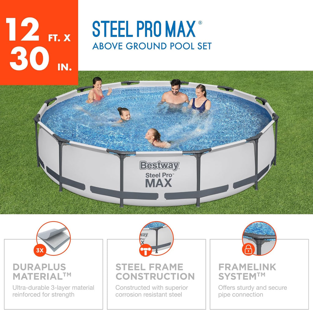 Kit de piscine hors sol extérieure à cadre métallique rond Steel Pro MAX 10' x 30'